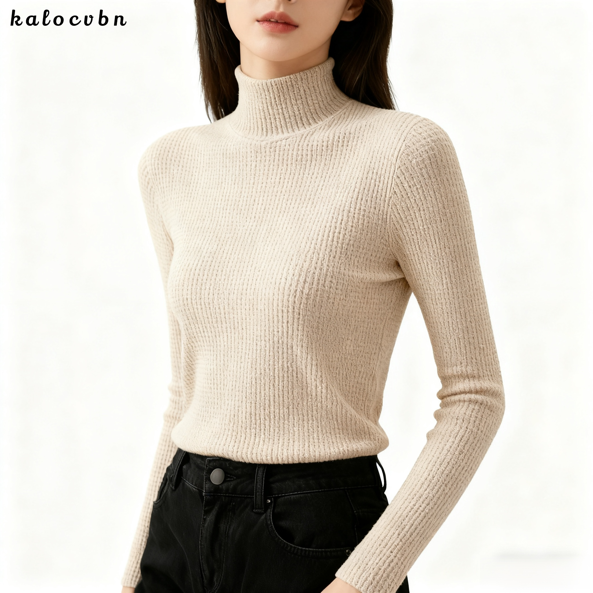 리브 텍스처 터틀넥 슬림핏 스웨터