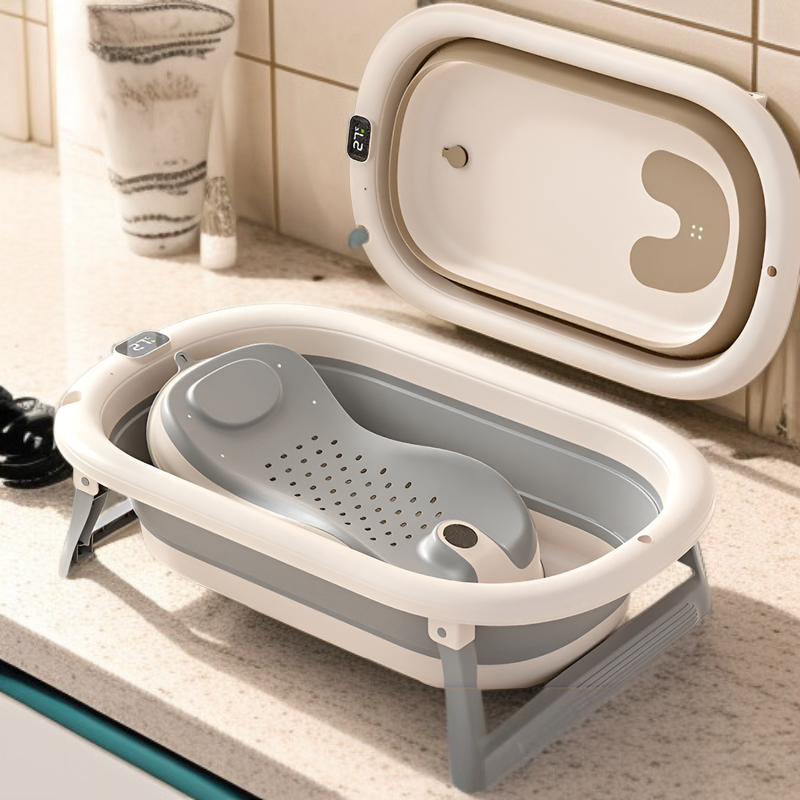 Smart Thermostatic Foldable Baby Bathtub, Extra Wide Spacious Bath Tub for Children