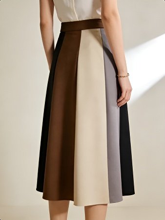 Retro-Midirock mit Farbblockmuster und Streifen