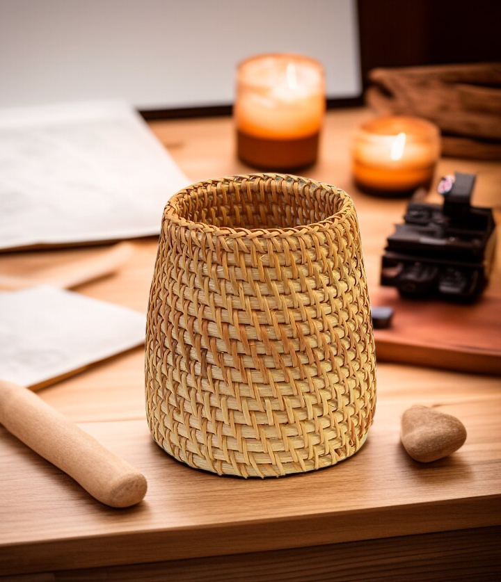 Natural rattan tea bucket for kitchen organization