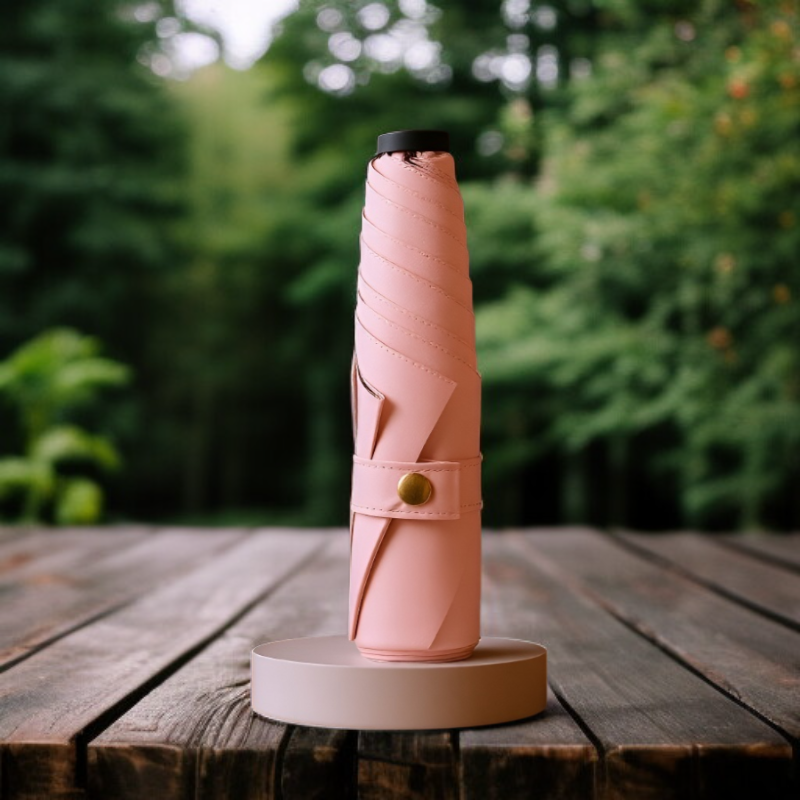 Ultra-lightweight, compact, portable three-fold black vinyl sun umbrella