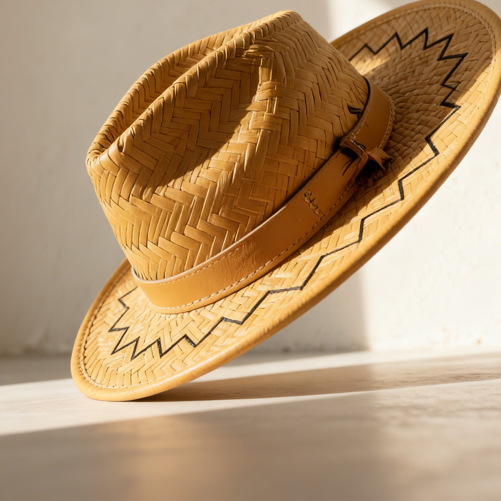 남성용 라탄 와이드 챙 모자 2개 세트