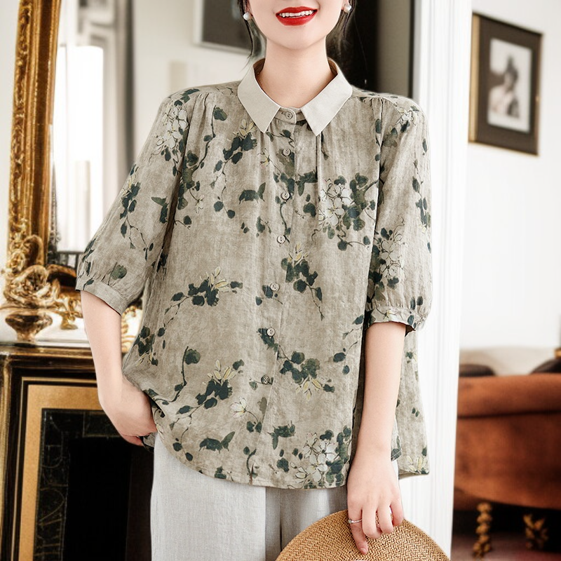 女性用エレガントなゆったりコットン＆リネントップス