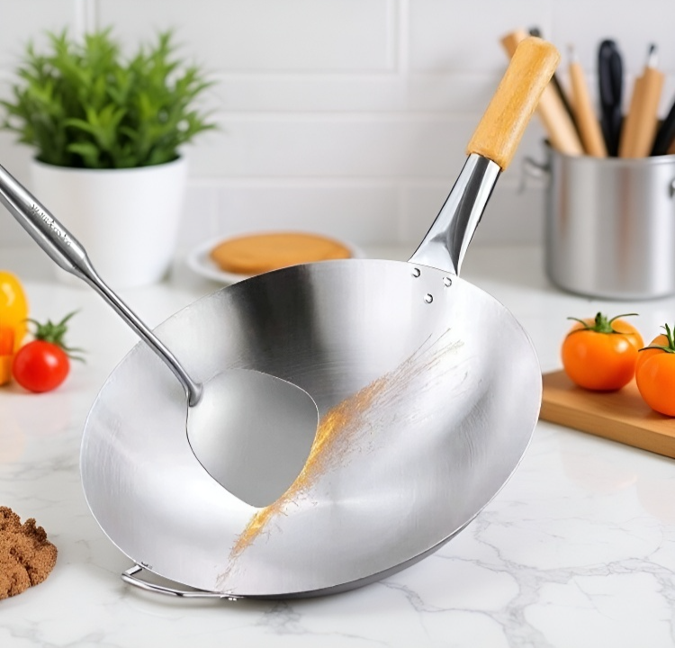 Cocina profesional usando wok engrosado