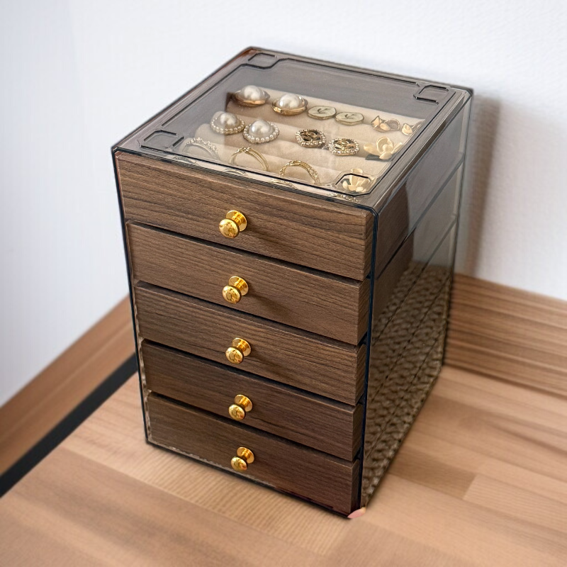 Caja Organizadora de Joyas de Mano de Nogal, Multinivel