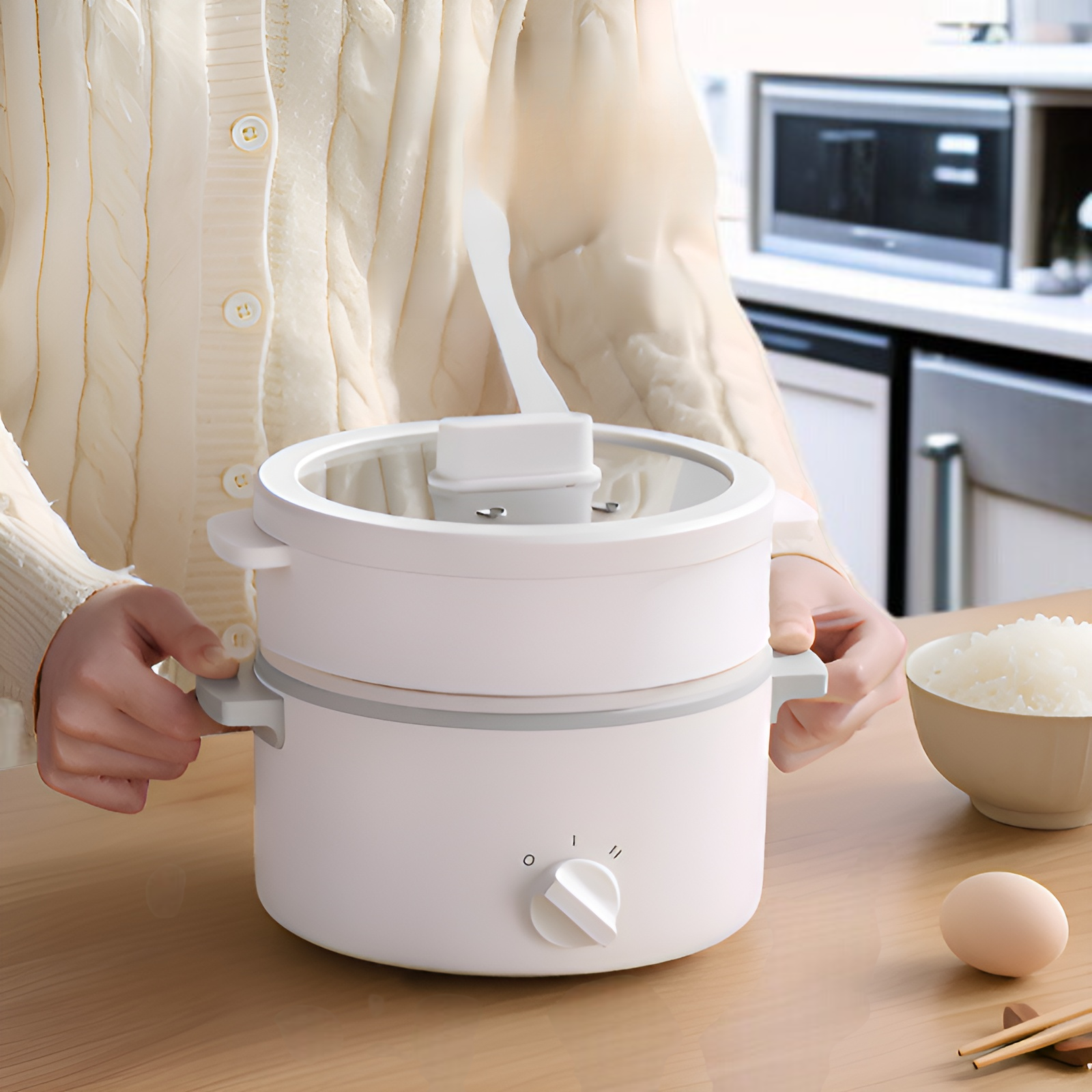 Asztali többfunkciós elektromos pároló, 1,5L kapacitás, két szintes kialakítás, penészálló