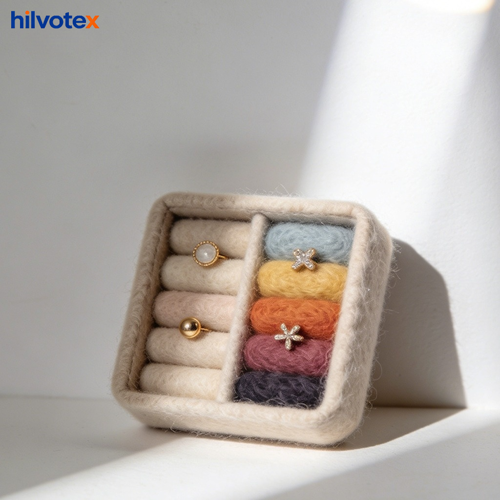 Wool felt earring storage box