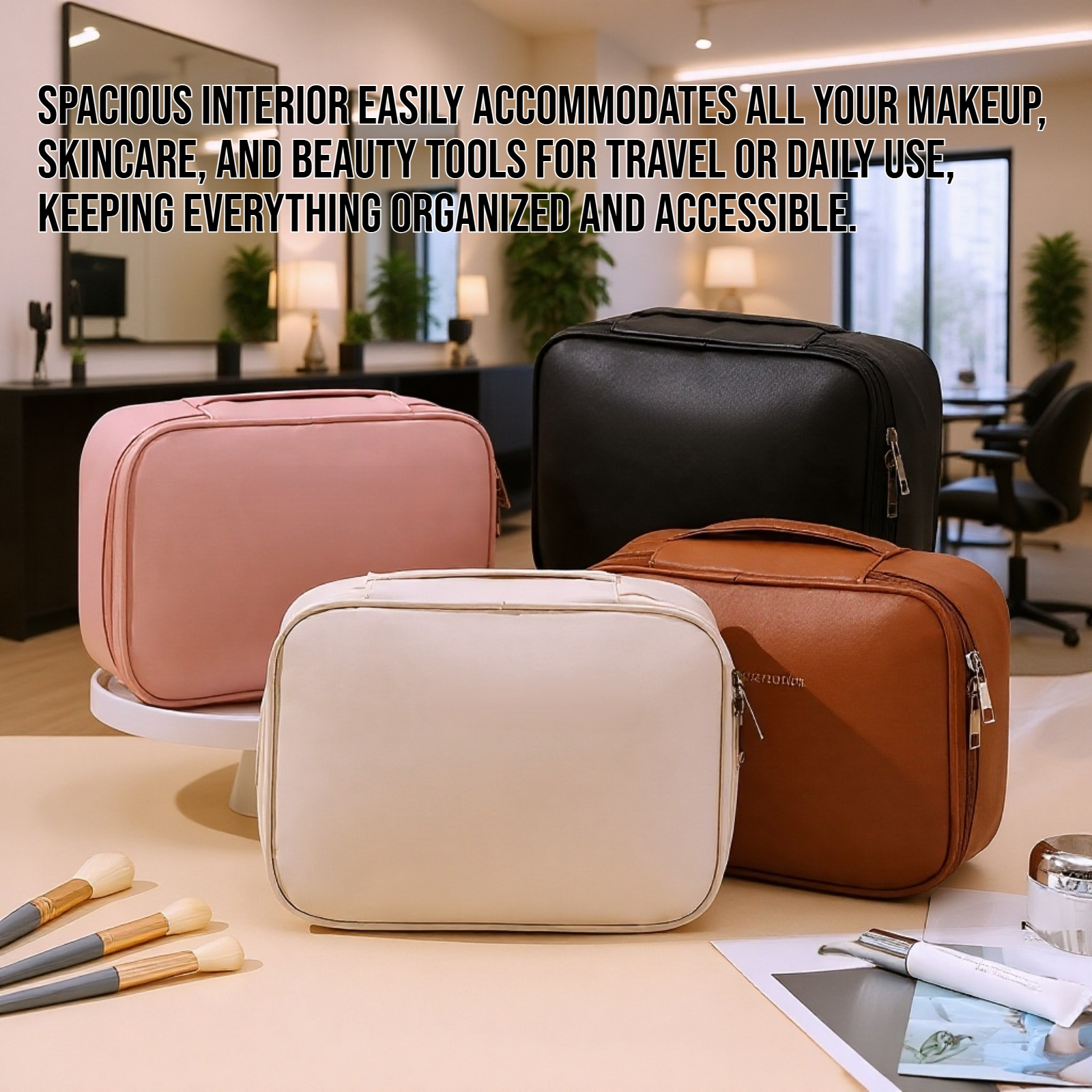 Large capacity portable cosmetic storage bag