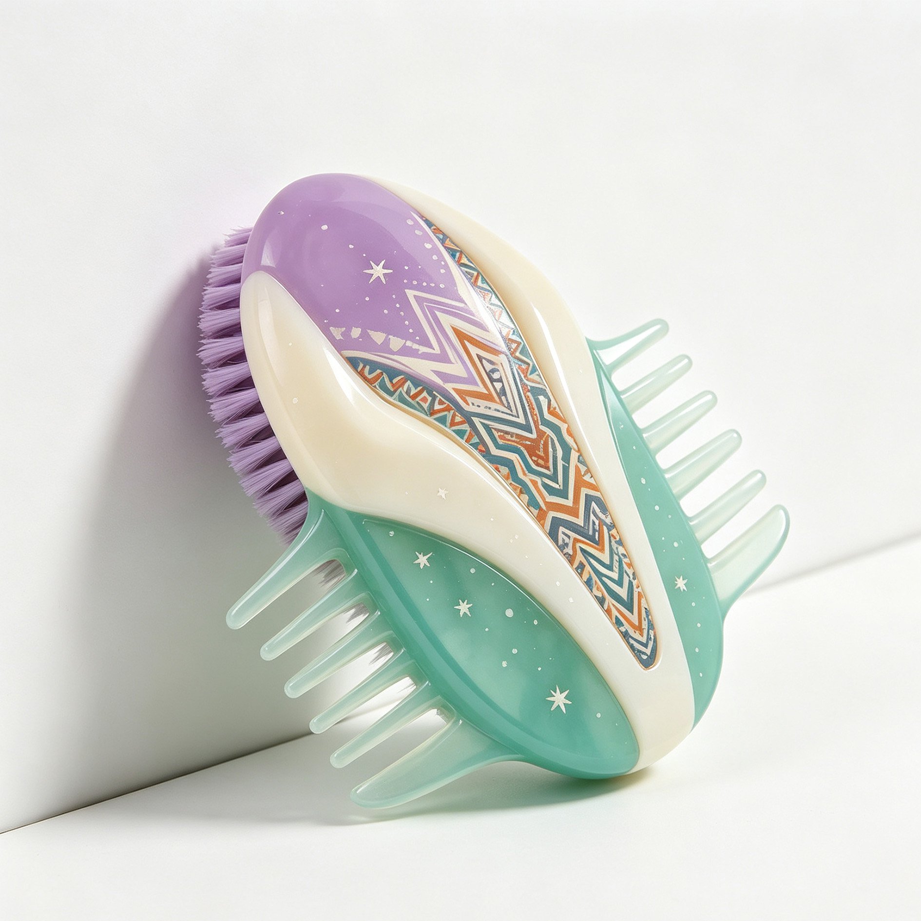 Hand holding the Star Island Crystal Massage Comb for scalp massage