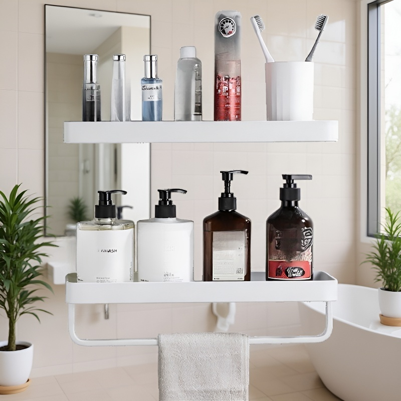 Badezimmer Glas Waschtisch ohne Loch mit Spiegel und Aluminiumlegierung Aufbewahrungsregal