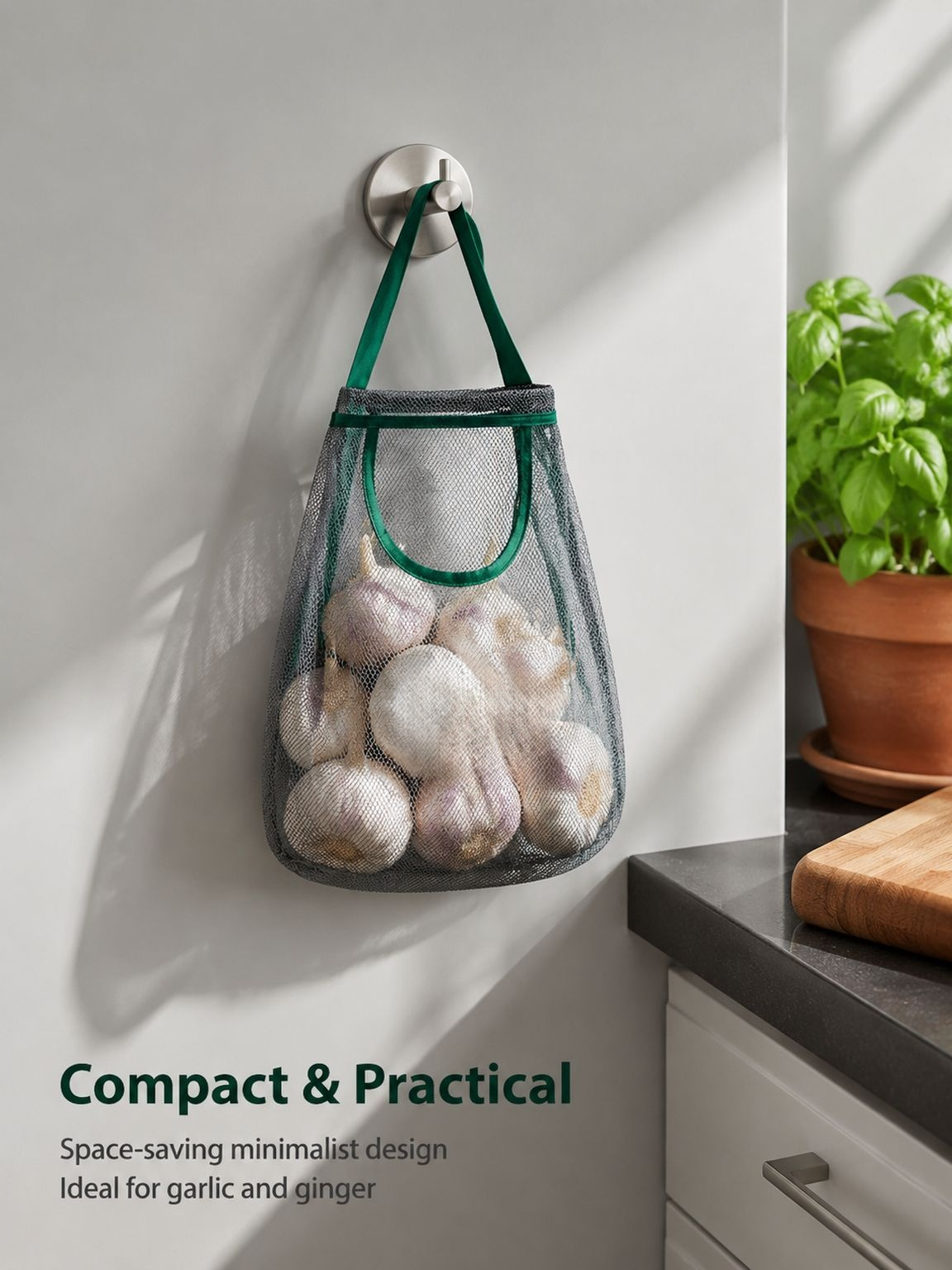 Kitchen hanging storage sack for garlic onions and ginger