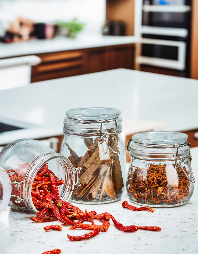 Glass airtight jar for pantry organization