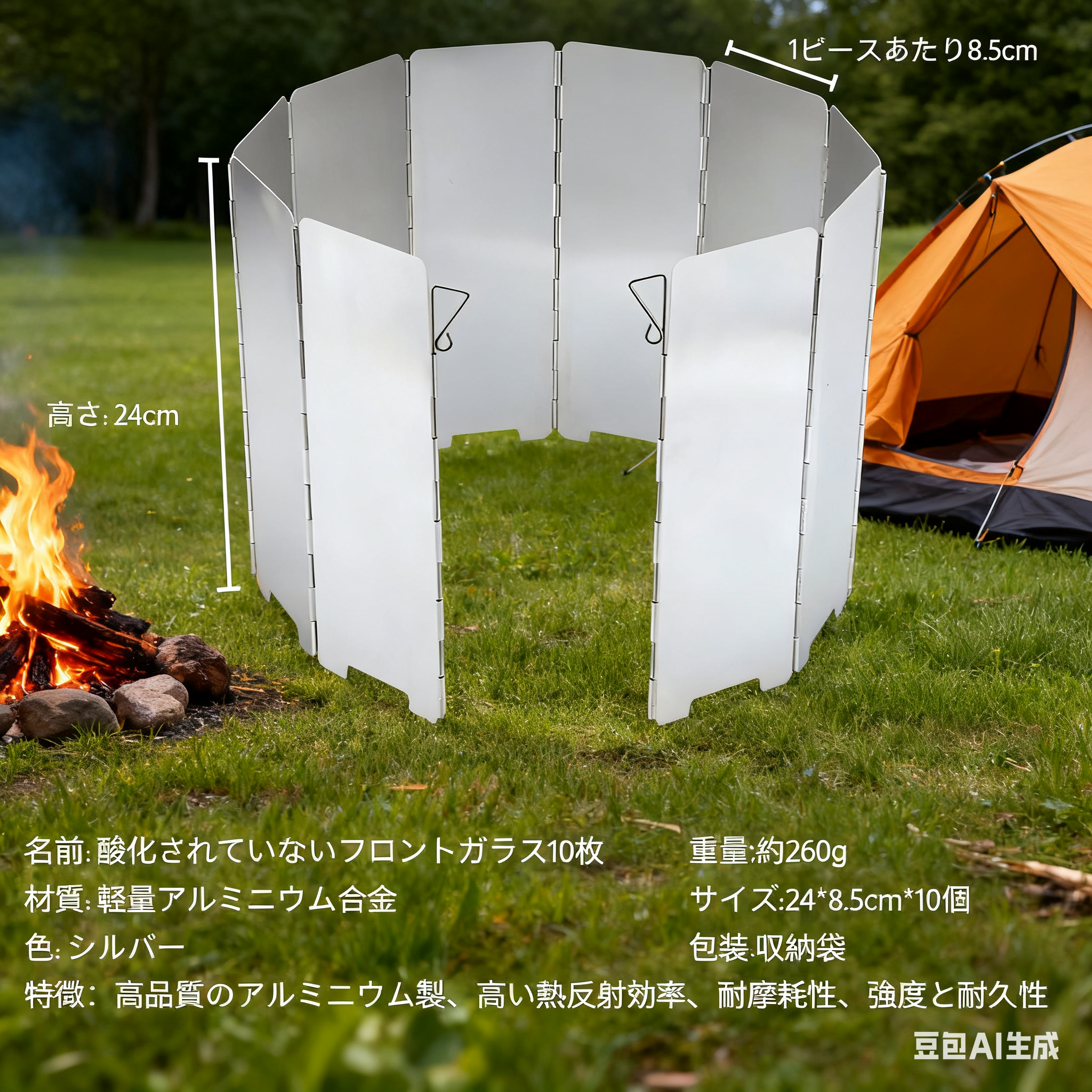 アルミ合金折りたたみ式防風リングの全体画像