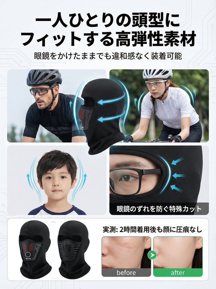 サイクリング用防寒・霧よけフェイスカバー