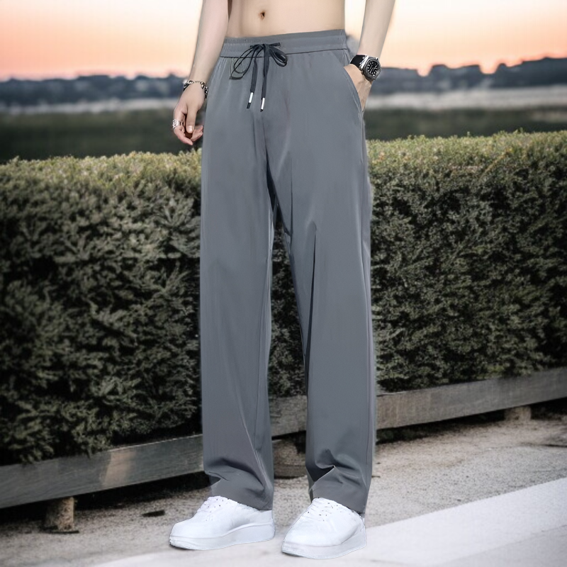 夏の薄いアイスシルクパンツメンズルーズストレートパンツドレープパンツ速乾スポーツパンツカジュアルパンツ