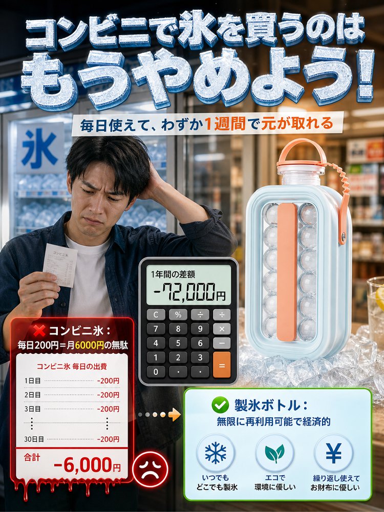 【いつでも簡単に氷作り】2WAY折りたたみ式氷作りボトル