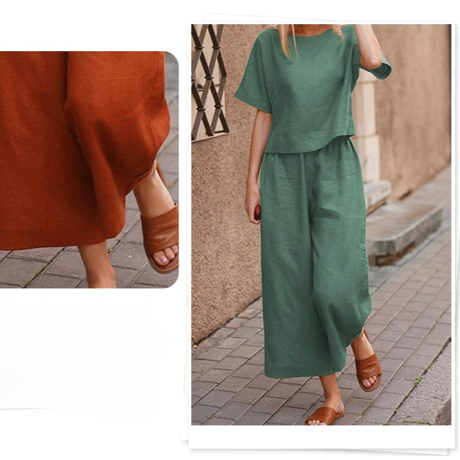 유럽과 미국 스타일 여성용 린넨 캐주얼 루즈핏 솔리드 투피스