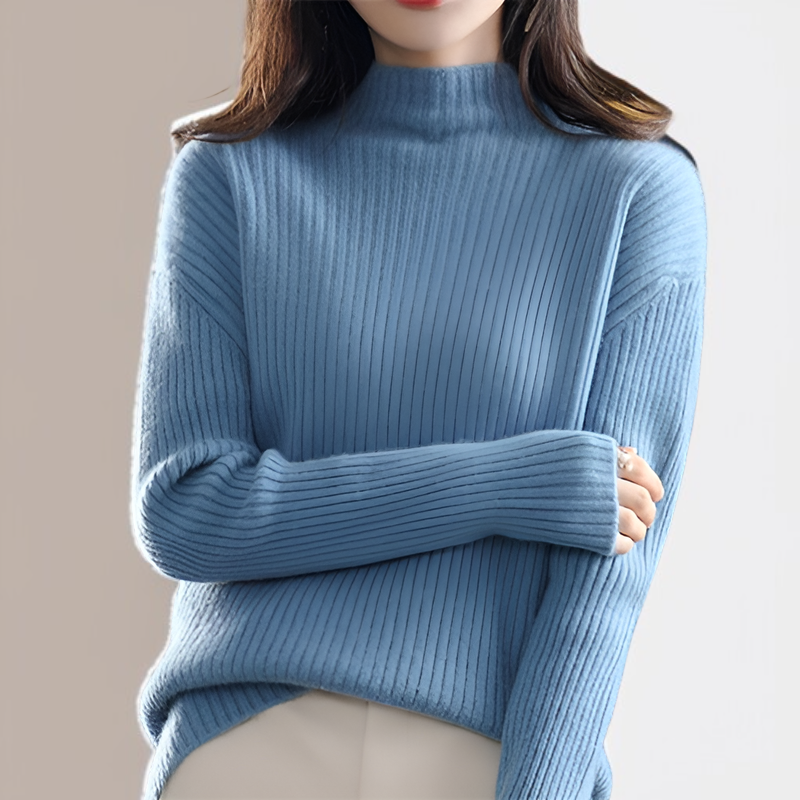 تيشيرت صوفي نسائي جديد لخريف وشتاء، بياقة نصف عالية، تصميم ضيق، لون سادة