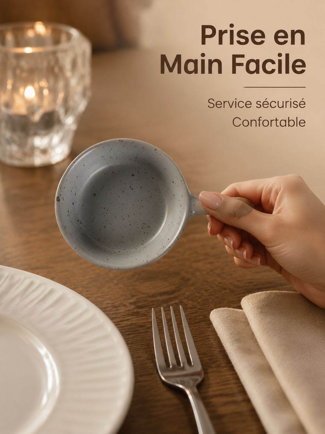 Coupelle à tremper en céramique artisanale, avec poignée, style japonais, pour sauce soja