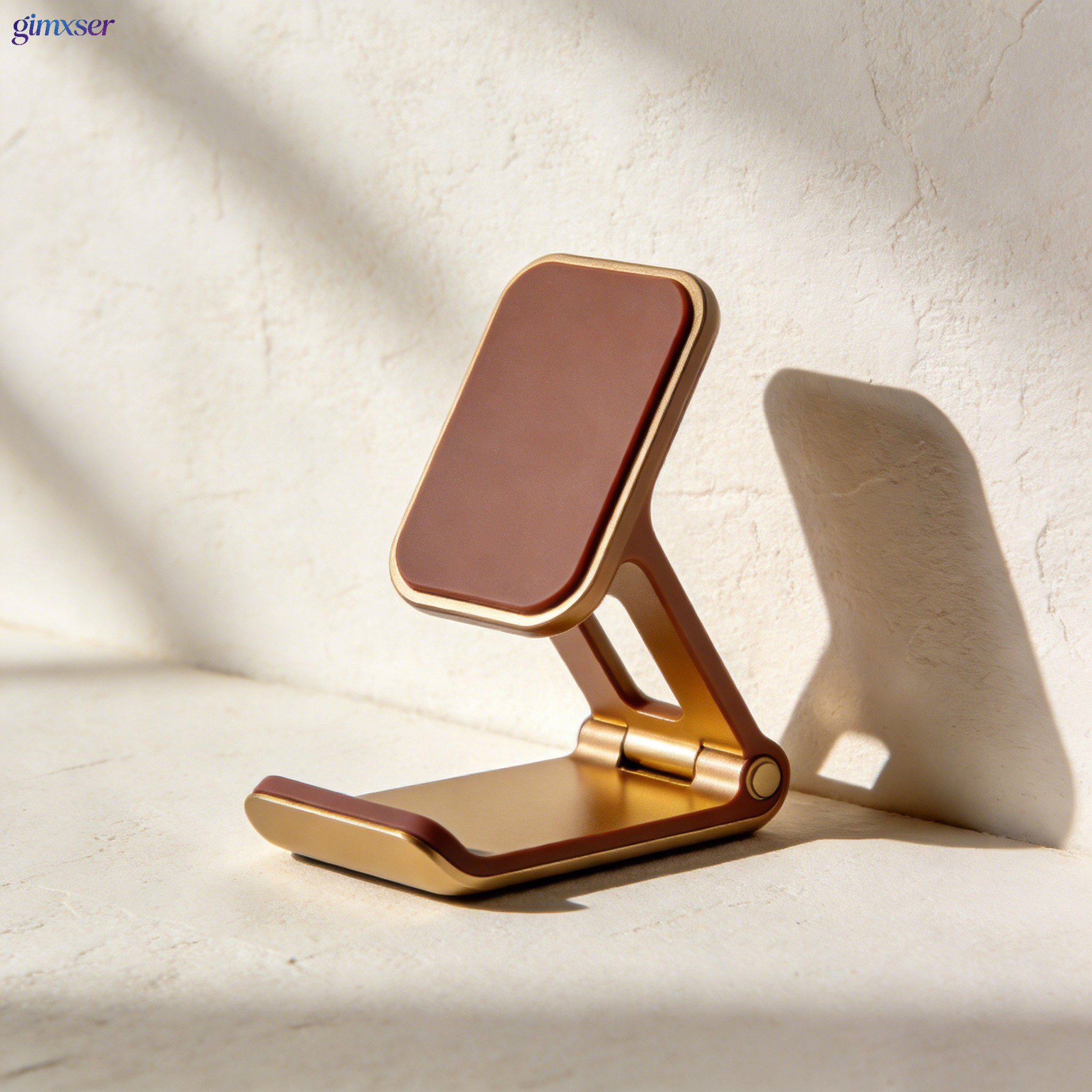 Adjustable phone stand on office desk holding smartphone