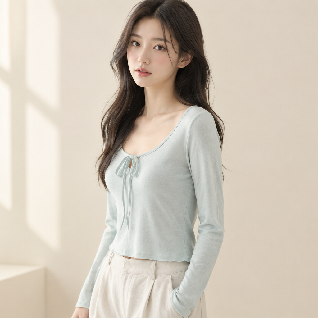 Nueva camiseta casual de mujer con tiras, manga larga para primavera y otoño