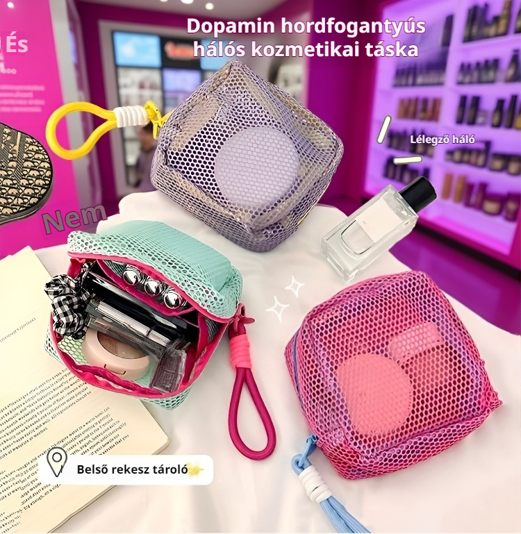 Dopamin mini hálós utazó kozmetikai tároló táska elölről