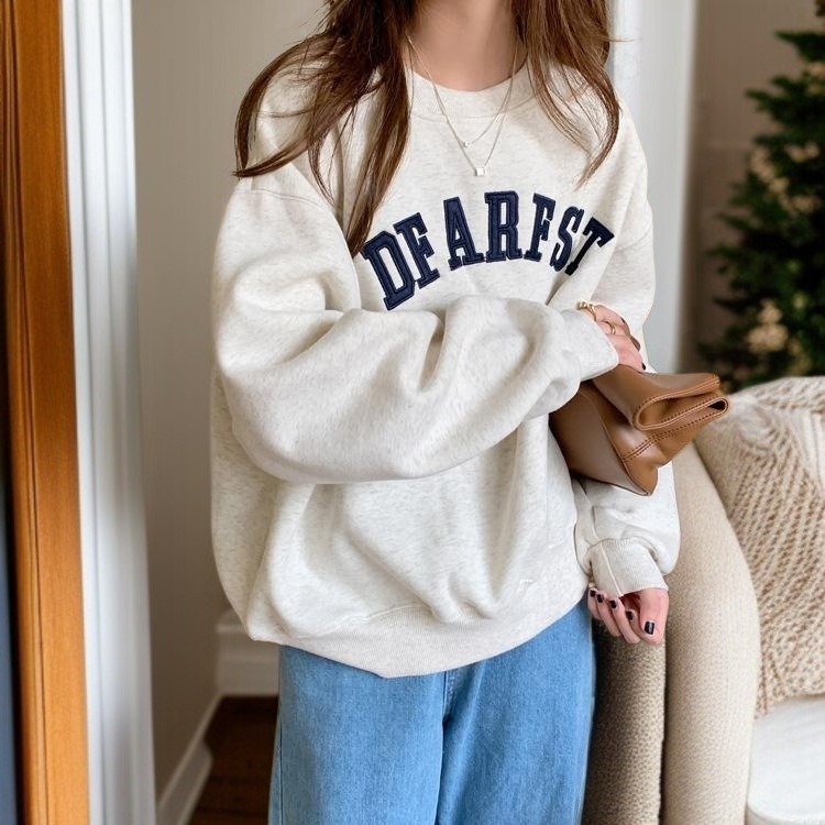 왜소한 사람 꼬마 꼬맹이 맨투맨 여자 라운드넥 기모 도톰 추동 상의 라운드 맨투맨