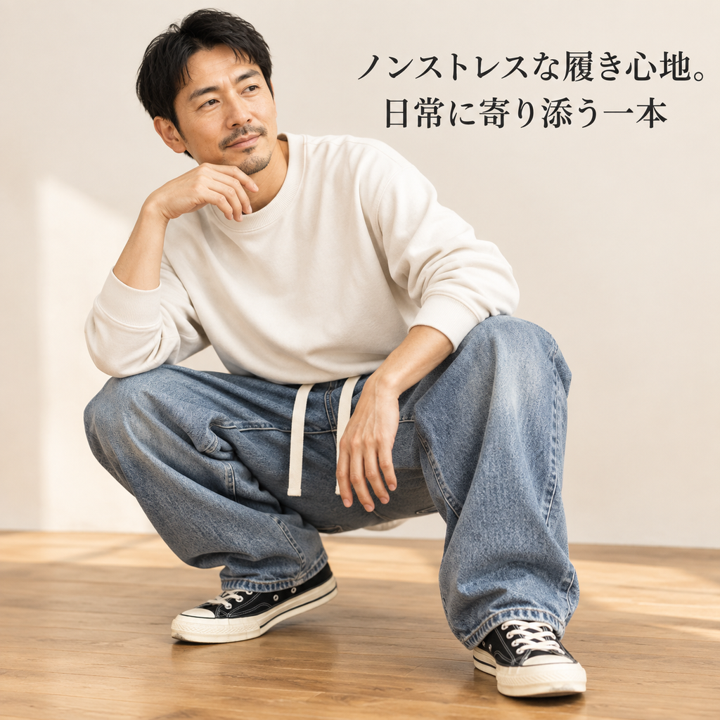 春秋メンズルーズヴィンテージ加工ジーンズ