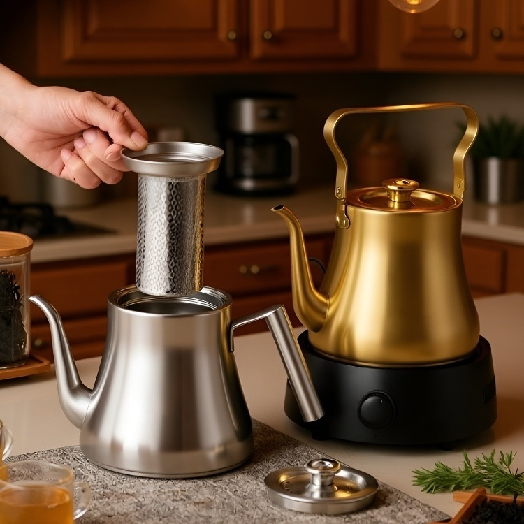 Large stainless steel water filter jug pouring clean water