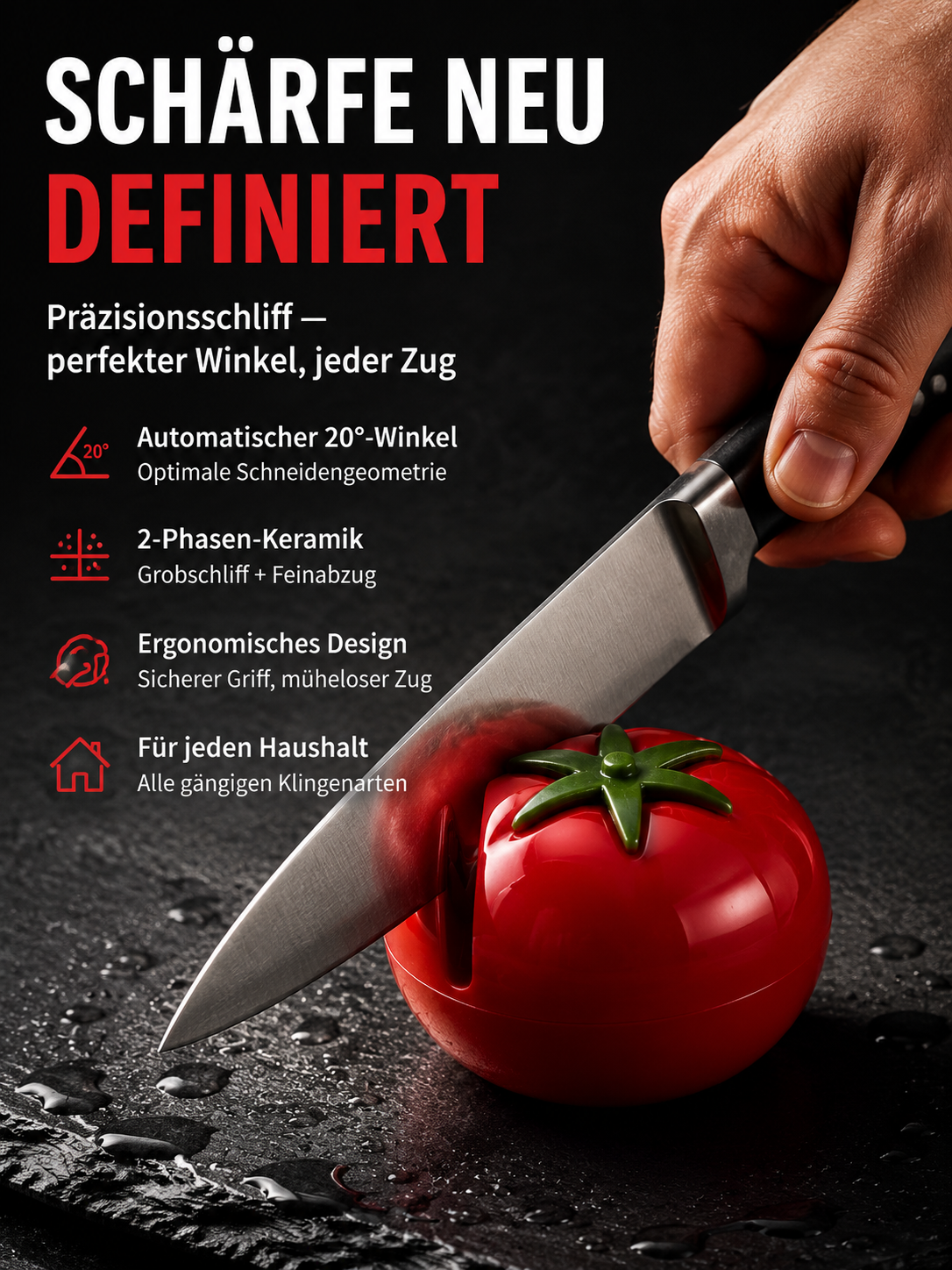 Tragbarer manueller Tomaten-Messerschärfer für die Küche, schneller Schleifstein