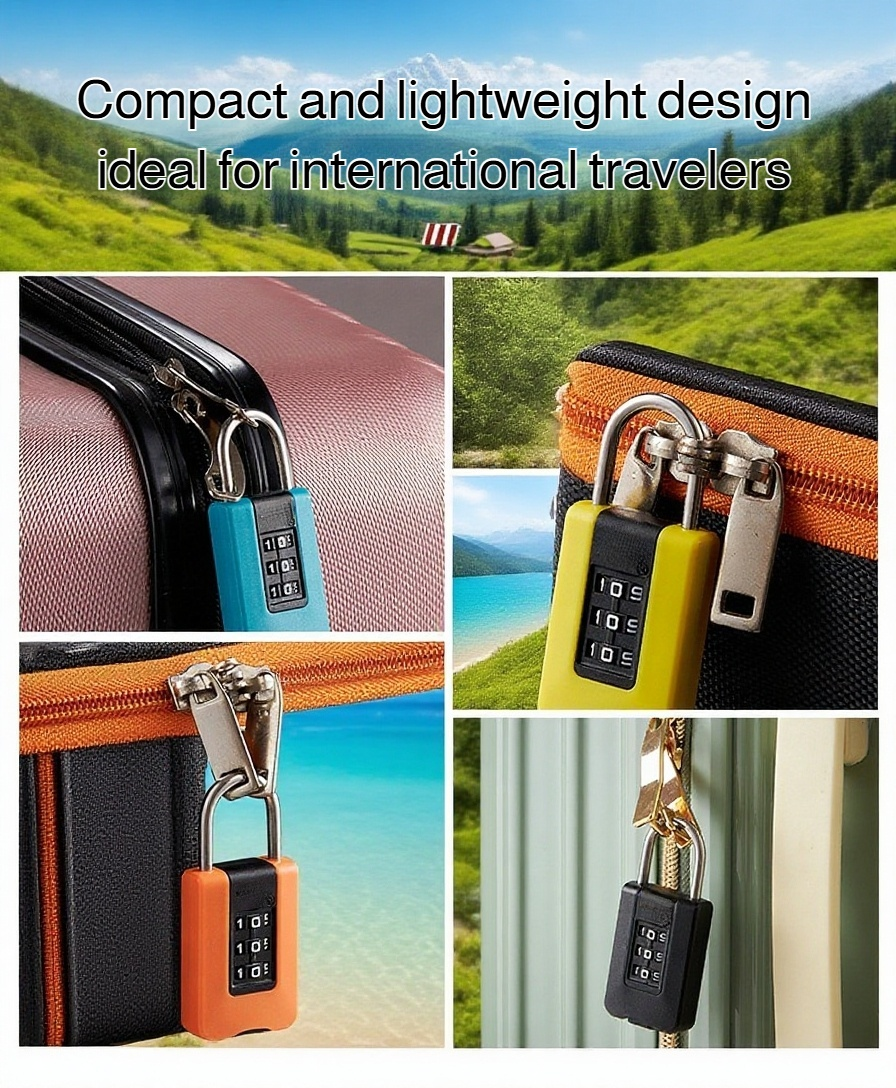 Close-up of suitcase lock with combination dial