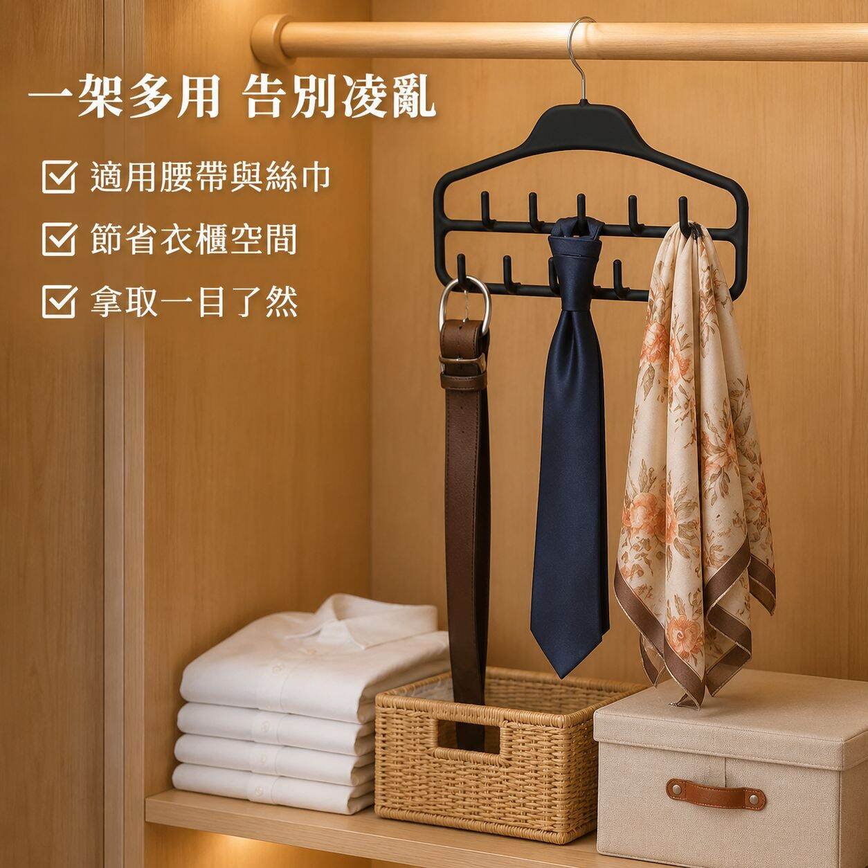 多功能丝巾腰带领带挂衣架防滑设计