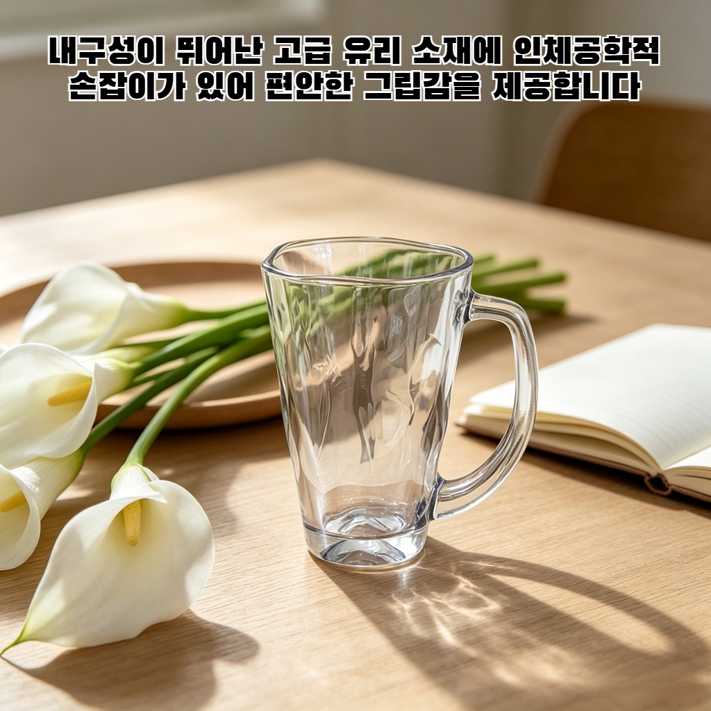 심플 실용 유리 손잡이 물컵 손님접대컵