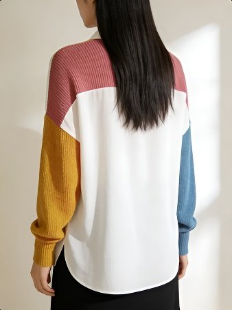 Hemd mit farblich abgesetzten Strickärmeln und Patchwork-Details