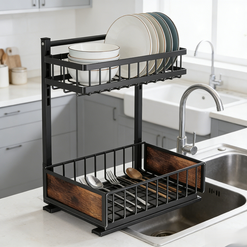 Home Under Sink Storage Rack, Punch-free Double-layer Drawer Organizer, 
