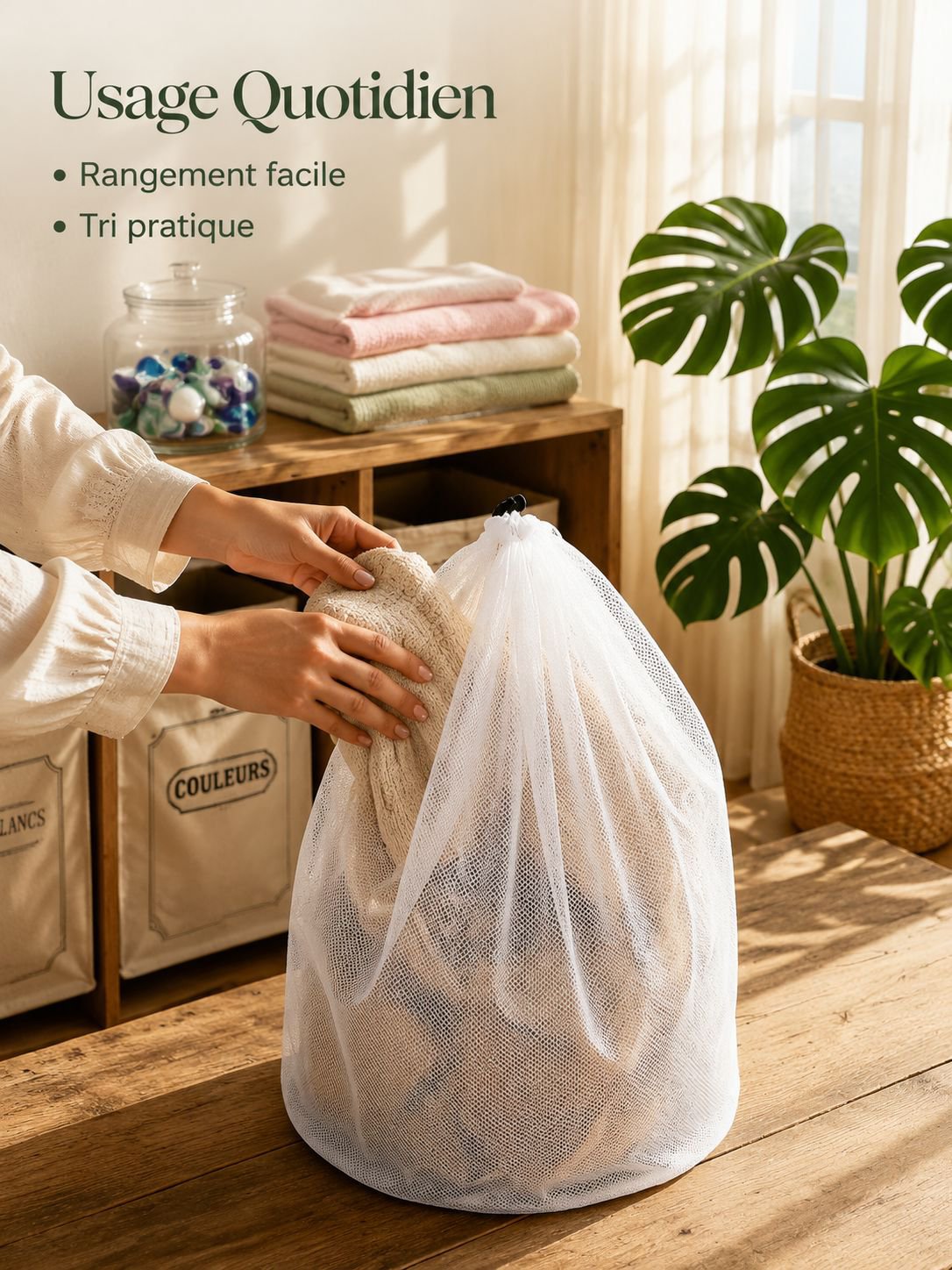 Ensemble de 4 sacs à linge renforcés anti-déformation, filet fin et épais à cordon