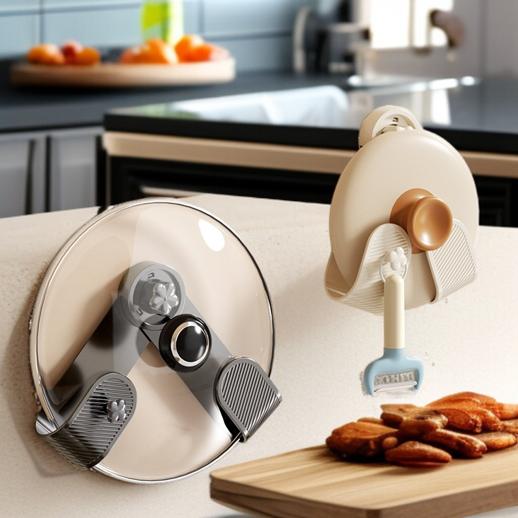 حامل غطاء وعاء مثبت على الحائط بدون حفر مع كوب شفط