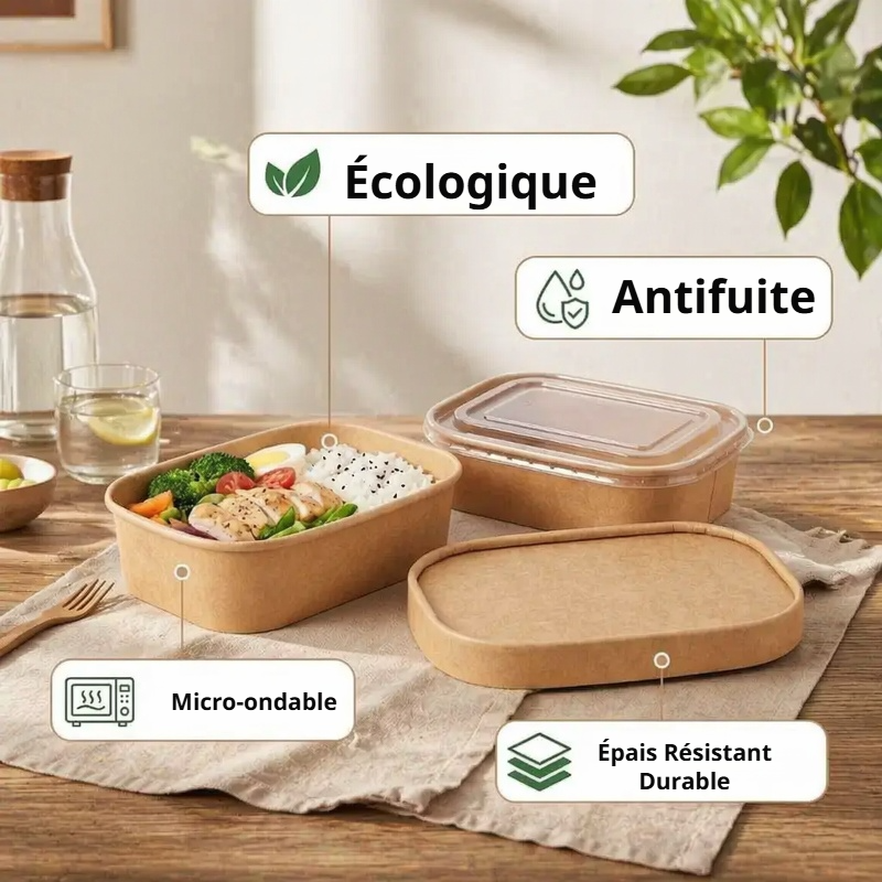Boîte à lunch jetable en papier kraft pour salade et repas à emporter