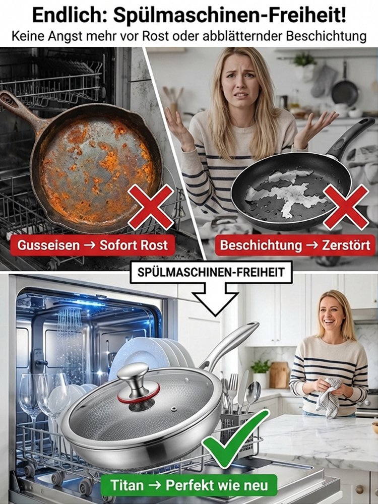 Medizinisches Titan, beschichtungsfreie Antihaft-Pfanne – Einmal investieren, lebenslang verwenden