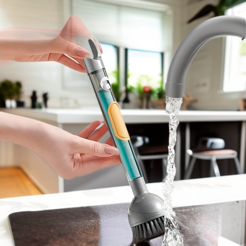 주방 전용 청소 브러쉬 다용도 긴 손잡이 브러쉬 피부 손상 없는 펌핑 액체 청소 브러쉬 주방 청소 브러쉬 세트