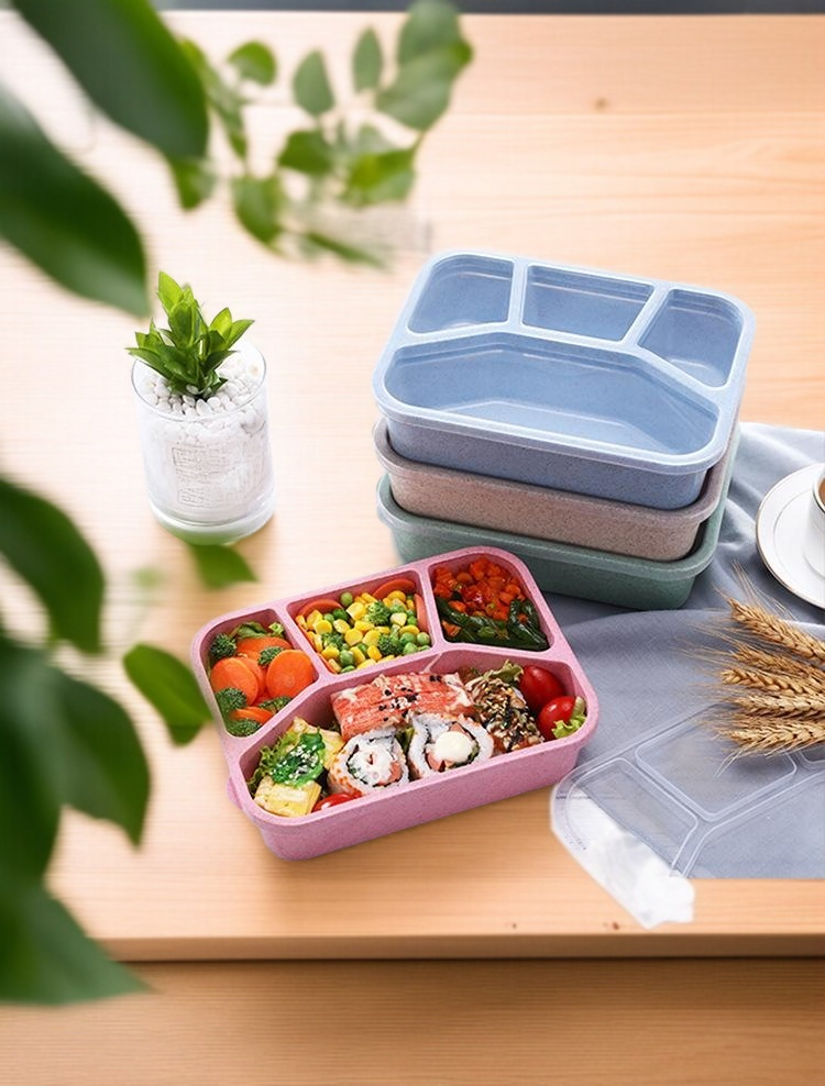 밀짚 사각 분격 도시락 전체 이미지