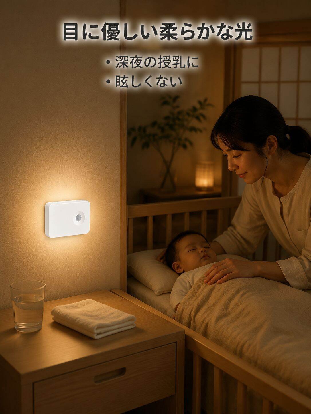 LEDセンサー付きナイトライト 寝室・階段・廊下・ベッドサイド充電雰囲気ライト