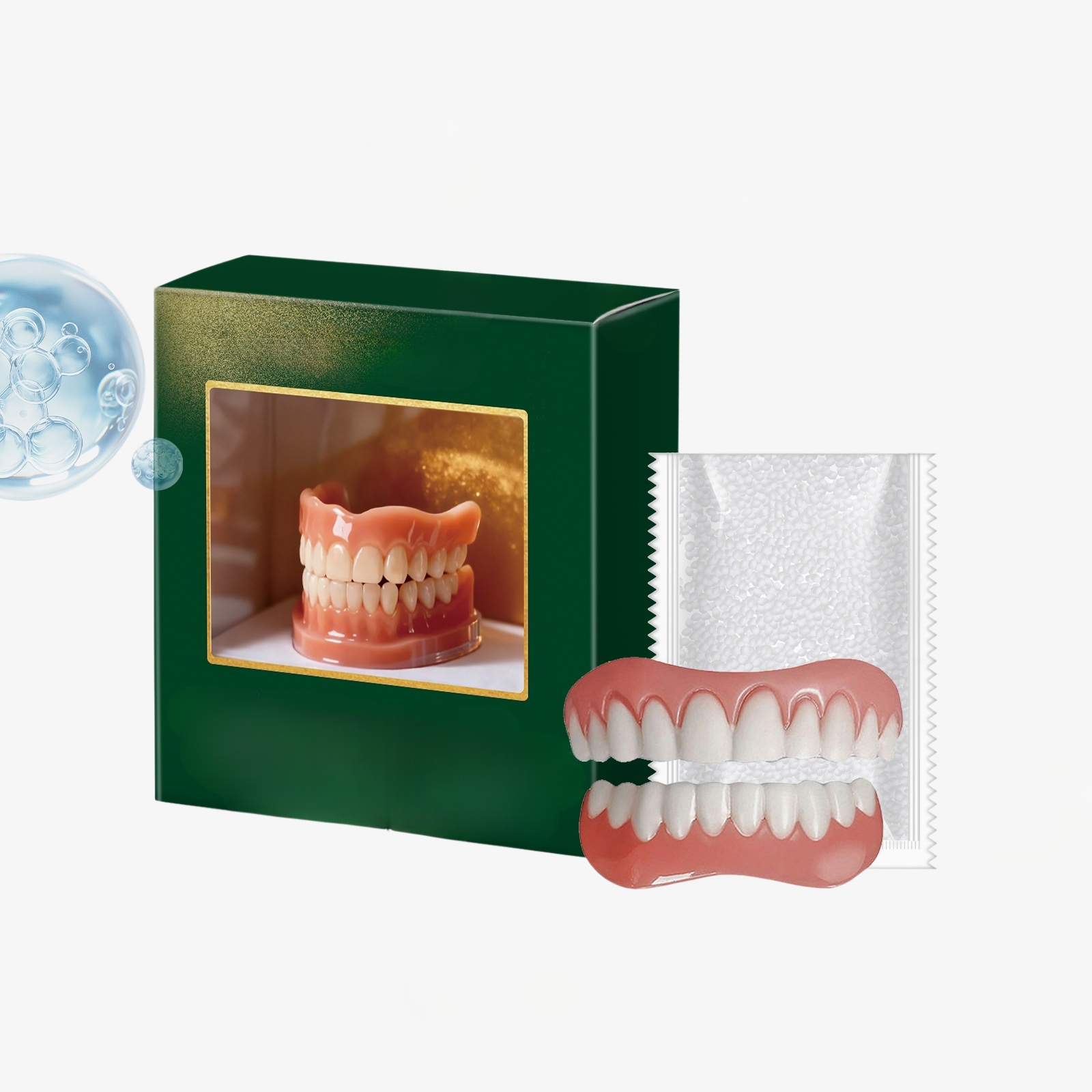 Materiales incluidos en el kit de ajuste de dentaduras Fameco