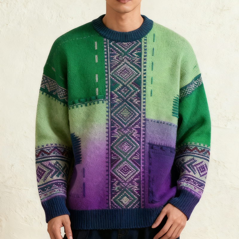 그라데이션 체크 남성 니트 스웨터