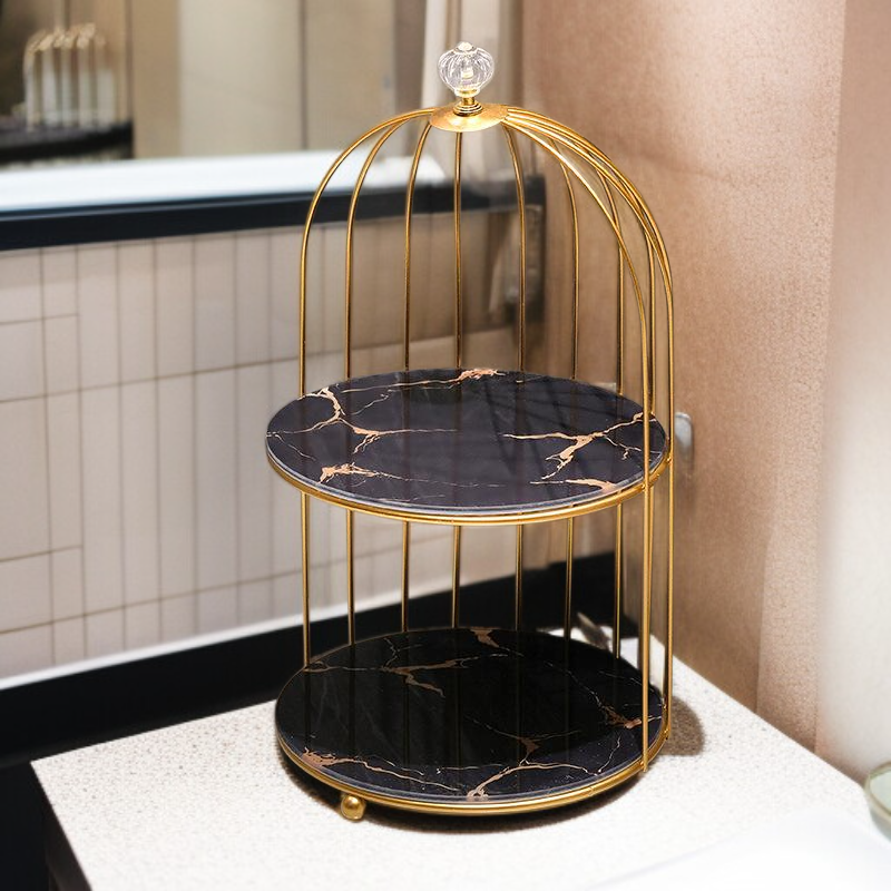 金属バードケージ風多段デスクトップ収納ラック