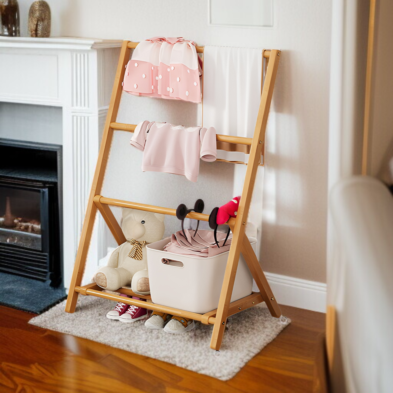 Bamboo folding indoor clothes rack/clothes hanger, simple clothes hanger, natural material, odorless