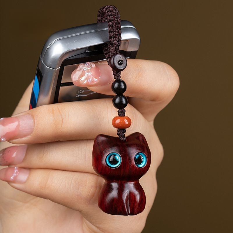 可愛源貓咪檀木手機鏈