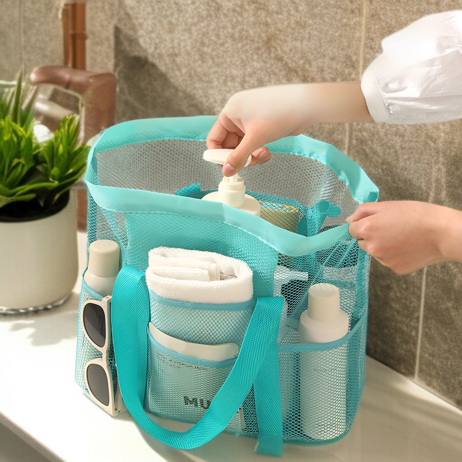 Strandtasche im neuen Stil, große Kapazität, Aufbewahrungstasche aus Netzgewebe für Reiseutensilien,