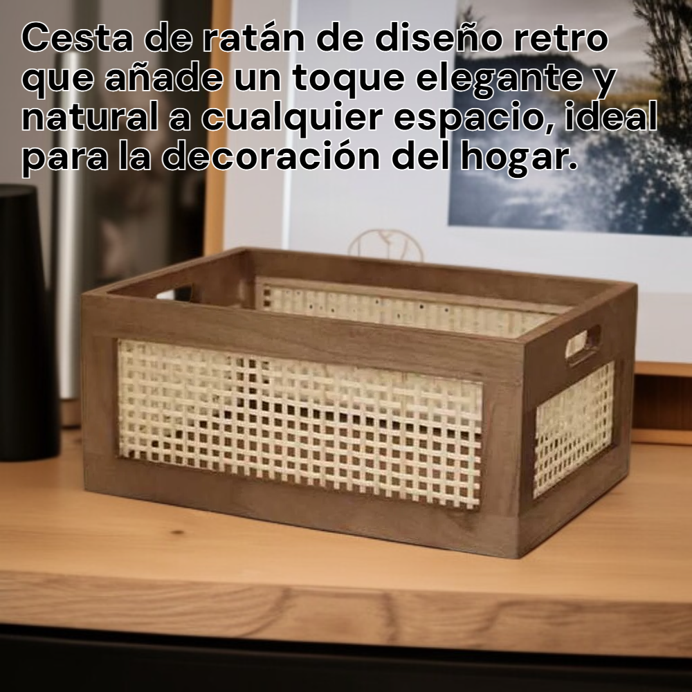 Organizador de mimbre cuadrado, canasta decorativa de ratán