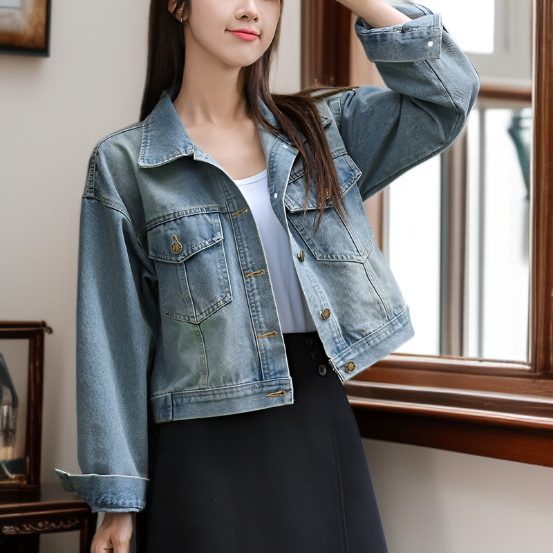 여성 트렌디 데님 코트